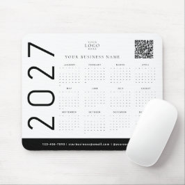 白黒 2027年 カレンダー ビジネスロゴ 法人用 マウスパッド