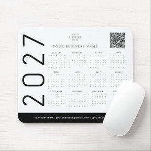 白黒 2027年 カレンダー ビジネスロゴ 法人用 マウスパッド