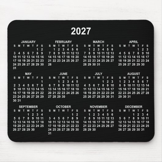 白黒 2027年 カレンダー マウスパッド (正面)