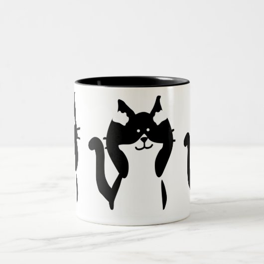 白黒 | 3つの猫ちゃん ツートーンマグカップ (中央)