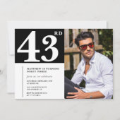 白黒 43歳の誕生日 招待状 フォト (正面)