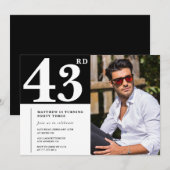白黒 43歳の誕生日 招待状 フォト (正面/裏面)