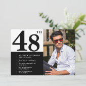 白黒 48歳の誕生日招待状 フォト 招待状 (スタンド正面)