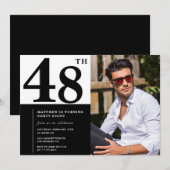 白黒 48歳の誕生日招待状 フォト 招待状 (正面/裏面)