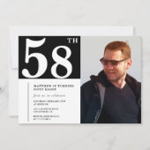 白黒 58歳の誕生日 招待状 写真 (正面)