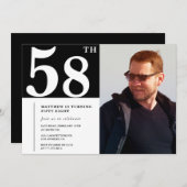 白黒 58歳の誕生日 招待状 写真 (正面/裏面)