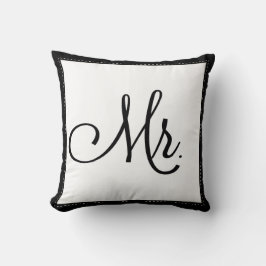 白黒「Mr.」 枕、パーソナライズされた背中 クッション