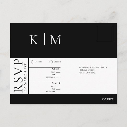 白黒 – RSVP-結婚s- ポストカード (裏面)