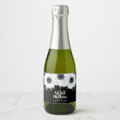 白黒Anemonesフローラ水彩ミニ スパークリングワインラベル (正面)