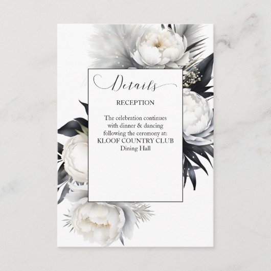 白黒bohoエレガントな結婚式詳細 エンクロージャーカード (正面)