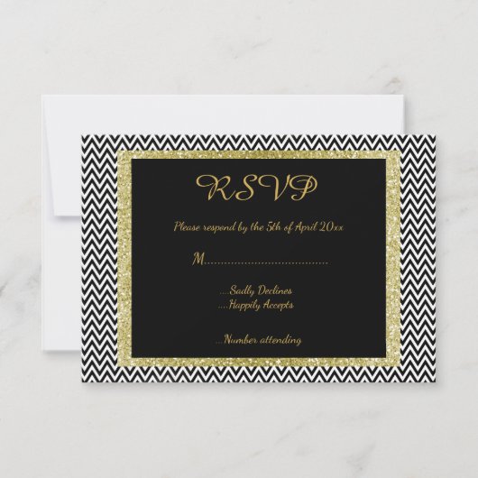 白黒chevron rsvp応答カー結婚ド 出欠カード (正面)