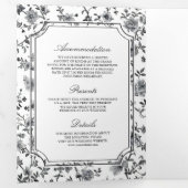 白黒ChinoiserieクレストQRコード結婚ズ 三つ折り招待状 (内部最初)