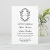 白黒ChinoiserieクレストQRコード結婚ズ 招待状 (スタンド正面)