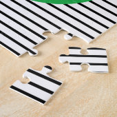 白黒Colorblock及び緑の円 ジグソーパズル (側面)