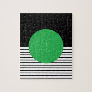 白黒Colorblock及び緑の円 ジグソーパズル