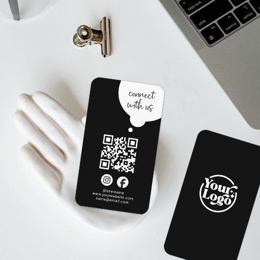 白黒Connect With Us QRコードソーシャルメディア 名刺