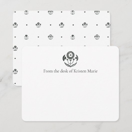 白黒Daffodilブロックプリントフラットカード サンキューカード (正面/裏面)