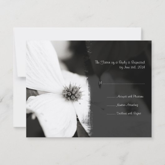 白黒Dogwood結婚式招待状RSVP 出欠カード (正面)