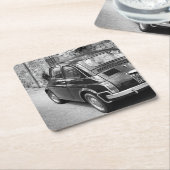 白黒FIAT 500車 スクエアペーパーコースター (アングル)