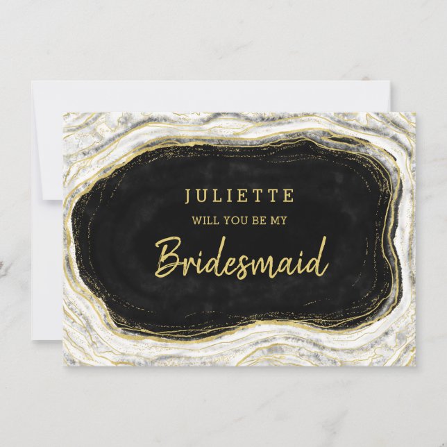 白黒Geode Be My Bridesmaid Proposal Card (正面)