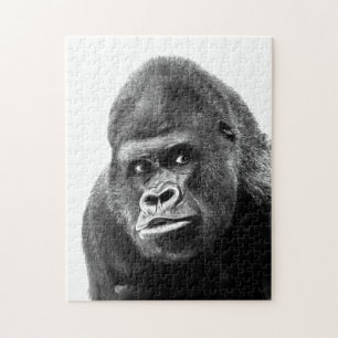 白黒Gorilla写真 – 動物アート ジグソーパズル
