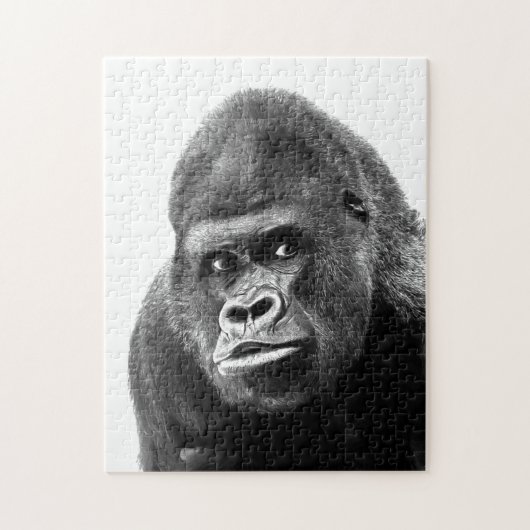 白黒Gorilla写真 – 動物アート ジグソーパズル (縦)