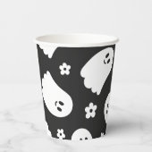 白黒Groovy幽霊と花紙カップ 紙コップ (裏面)