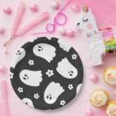 白黒Groovy幽霊と花 ペーパープレート (パーティー)