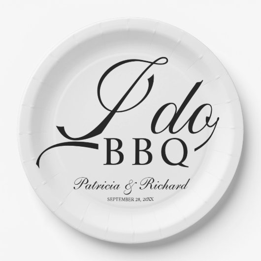 白黒I Do BBQ婚約パーティ ペーパープレート (正面)