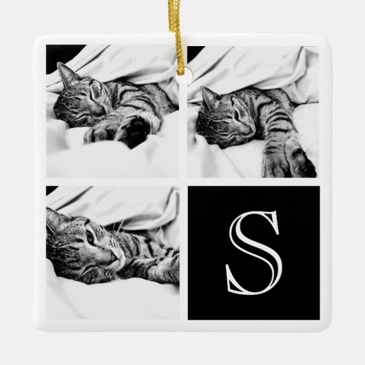 白黒Instagramフォトコラージモノグラム セラミックオーナメント (正面)