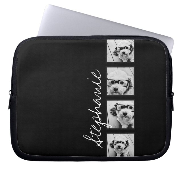 白黒Instagramフォトコラージュ ラップトップスリーブ (正面)