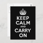 白黒Keep Calm and Carry On ポストカード (正面/裏面)