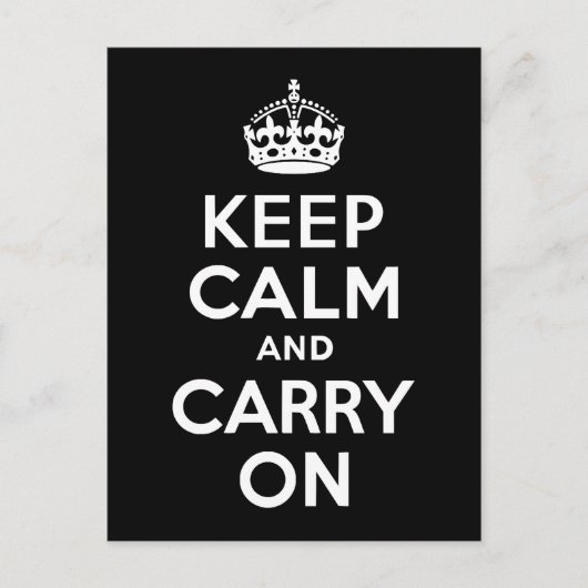 白黒Keep Calm and Carry On ポストカード (正面)