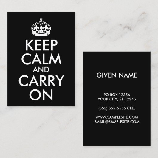 白黒Keep Calm and Carry On 名刺 (正面/裏面)