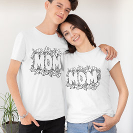 白黒MOM l花 Tシャツ