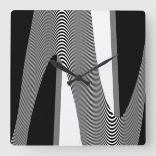 白黒OPアートデザイン、壁掛け時計 スクエア壁時計