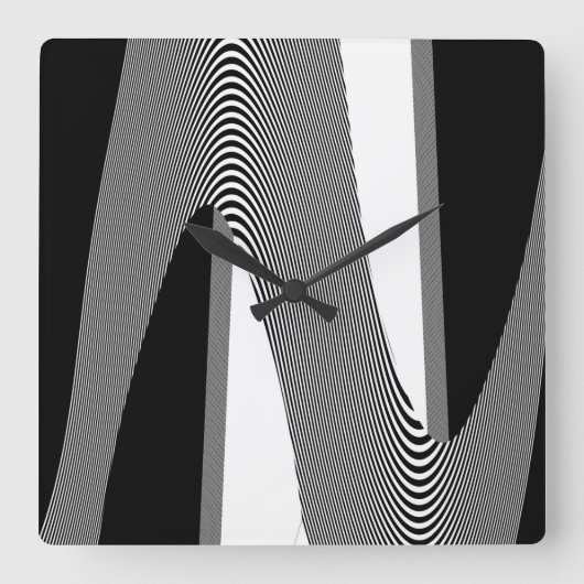 白黒OPアートデザイン、壁掛け時計 スクエア壁時計 (正面)