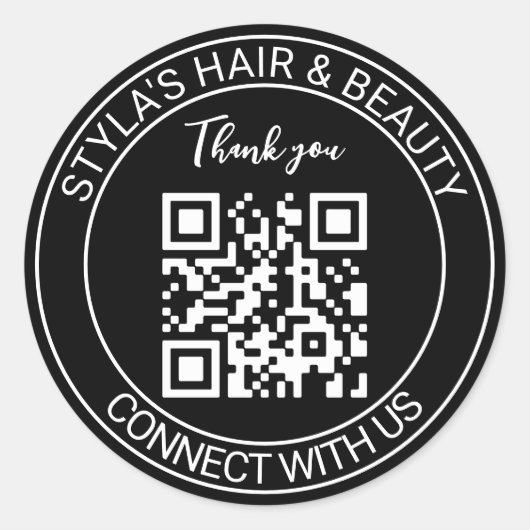 白黒QRコードありがとうソーシャルメディア ラウンドシール (正面)