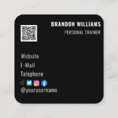 白黒QRコードフィットネスパーソナルトレーナー スクエア名刺 (裏面)