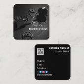 白黒QRコードフィットネスパーソナルトレーナー スクエア名刺 (正面/裏面)