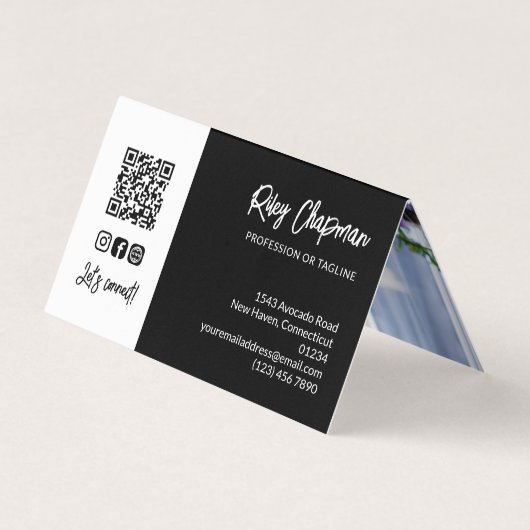 白黒QRコードフォトソーシャルメディアのアイコン 名刺 (裏面)