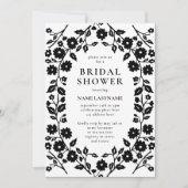 白黒QRコードフォークフローラブライダルシャワー 招待状 (正面)