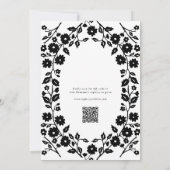 白黒QRコードフォークフローラブライダルシャワー 招待状 (裏面)