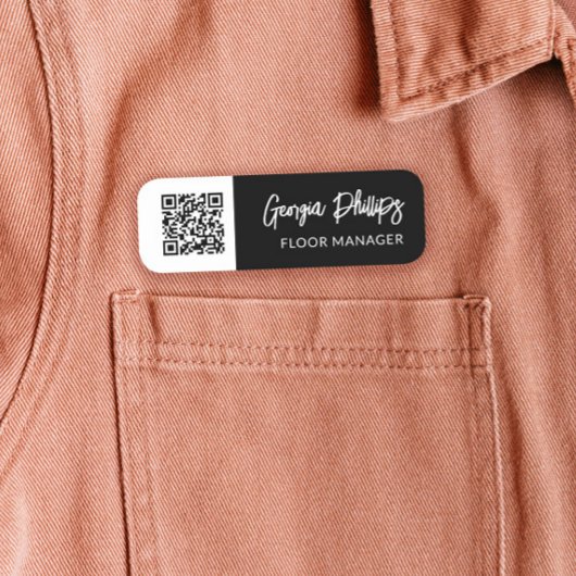 白黒QRコードブラシスクリプト 名札