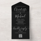 白黒QRコードミニマル結婚リスト オールインワン招待状 (内側)