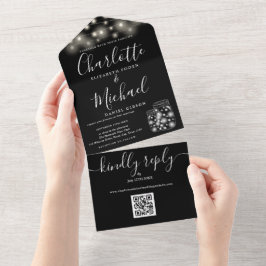 白黒QRコードメイソンジャースライツ結婚ズ オールインワン招待状