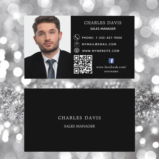 白黒QRコード写真facebookアイコン 名刺