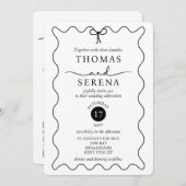 白黒QRコード波曲線モノクロ結婚ズ 招待状 (正面/裏面)