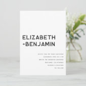 白黒QRコード結婚式招待状とRSVP 招待状 (スタンド正面)