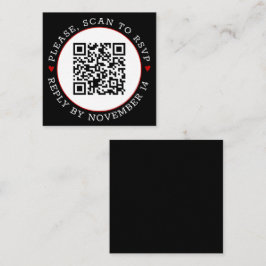 白黒QRコードRSVP縁ど赤いハート結婚 エンクロージャーカード